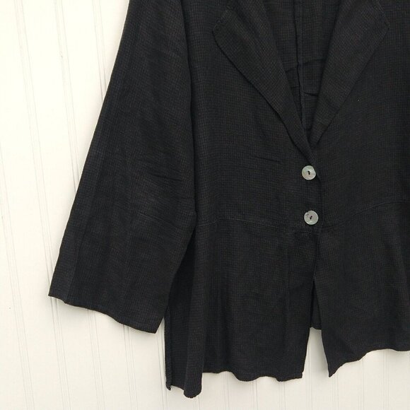 Linnea Women's Black Linen Blend Top Size XL Lagenlook Button Front Collared - Picture 5 of 8